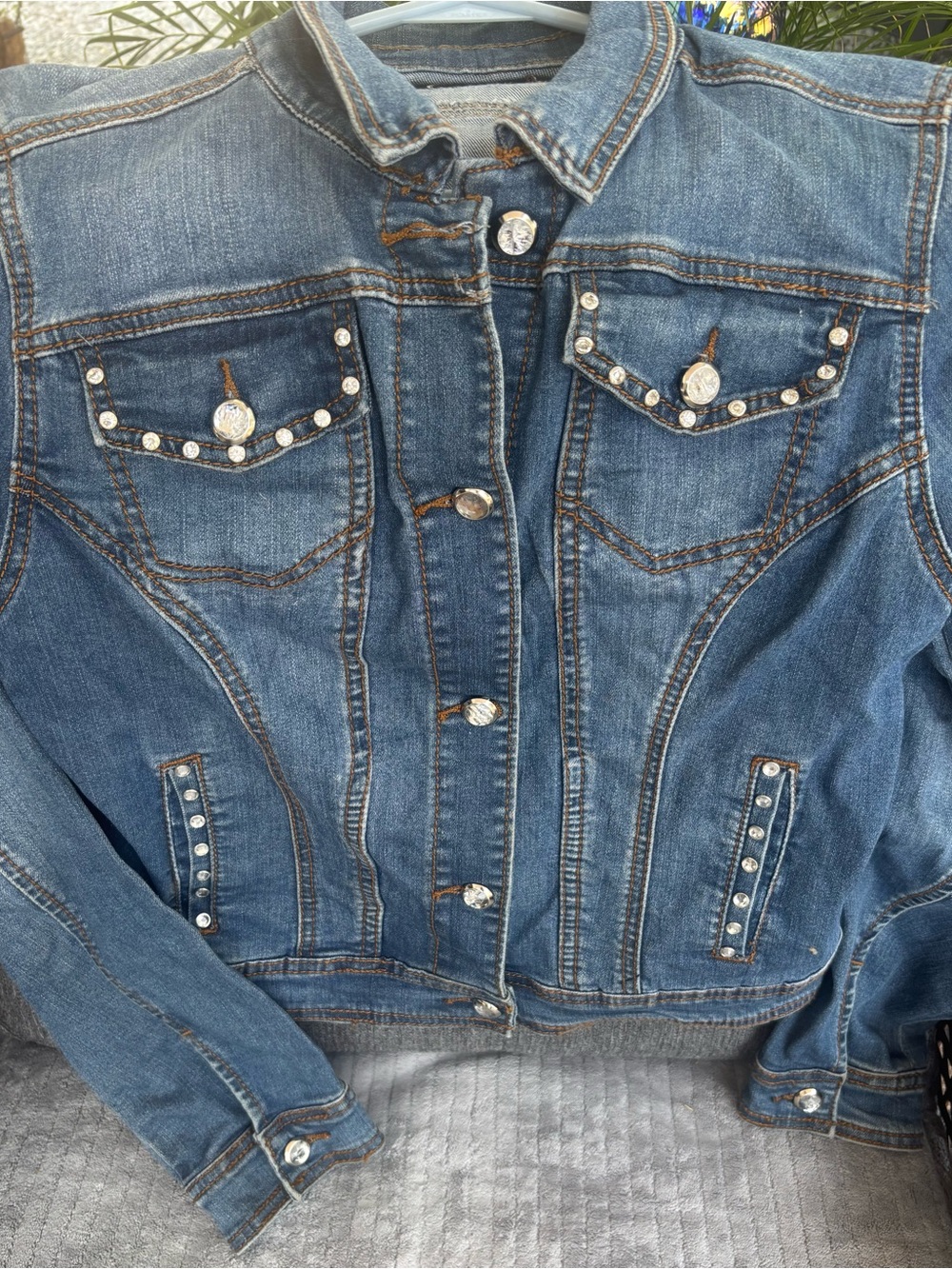 Classic Blue Denim Jean Jacket with Stud Details